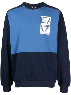 Ea7 Emporio Armani graphic-print long-sleeved cotton sweatshirt - Blue