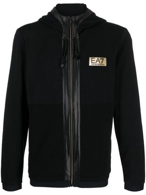 Ea7 Emporio Armani logo-appliqué panelled hoodie jacket - Black