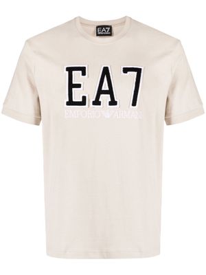 Ea7 Emporio Armani logo-embroidered cotton T-shirt - Brown