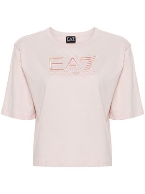 Ea7 Emporio Armani logo-embroidered cotton T-shirt - Pink