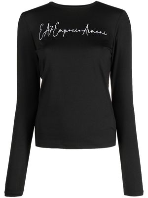 Ea7 Emporio Armani logo-embroidered long-sleeve T-shirt - Black