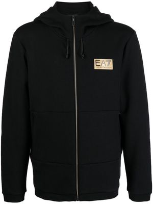 Ea7 Emporio Armani logo-patch zip-up hoodie - Black