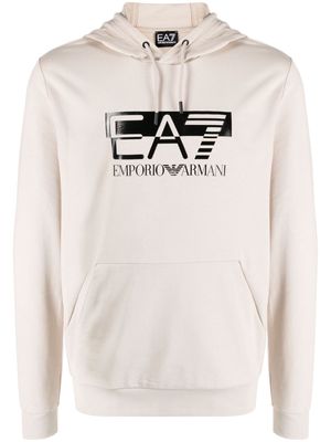 Ea7 Emporio Armani logo-print cotton hoodie - Neutrals