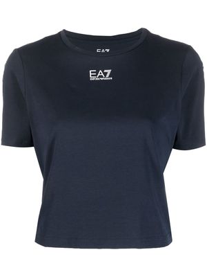 Ea7 Emporio Armani logo-print cropped t-shirt - Blue