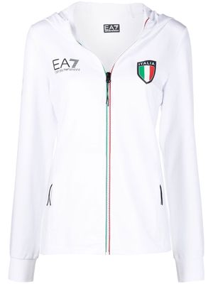 Ea7 Emporio Armani logo-print zipped hoodie - White