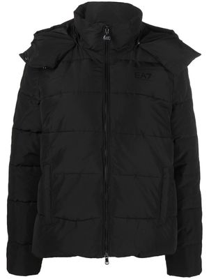 Ea7 Emporio Armani logo-tape hooded padded jacket - Black