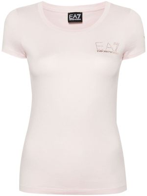 Ea7 Emporio Armani rhinestone-appliqué logo-print T-shirt - Pink