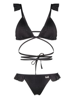 Ea7 Emporio Armani ruffled animal-print bikini set - Black