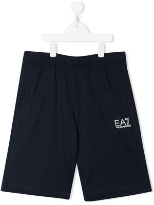 Ea7 Emporio Armani TEEN logo-print track shorts - Blue