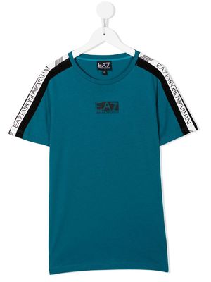 Ea7 Emporio Armani TEEN logo-tape cotton T-shirt - Blue
