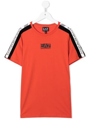 Ea7 Emporio Armani TEEN logo-tape cotton T-shirt - Orange