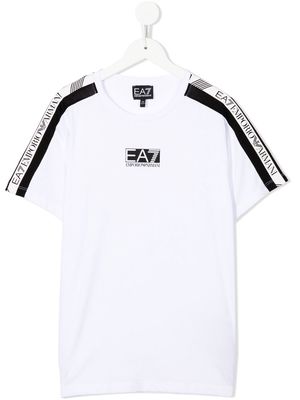 Ea7 Emporio Armani TEEN logo-tape cotton T-shirt - White