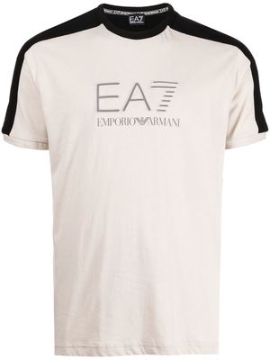 Ea7 Emporio Armani two-tone logo-print T-shirt - Brown