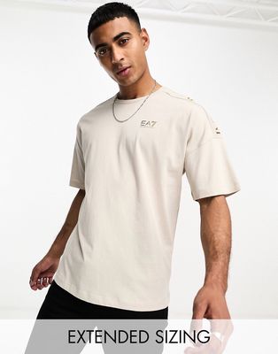 EA7 shoulder branded relaxed fit T-shirt in light beige-Neutral