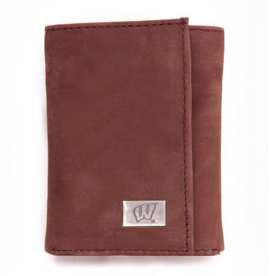 EAGLES WINGS Wisconsin Badgers Leather Trifold Wallet with Concho in Brown
