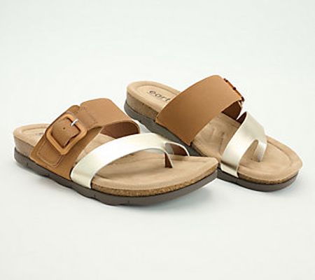 Earth Leather Slip-On Sandal with Buckle -Emilia