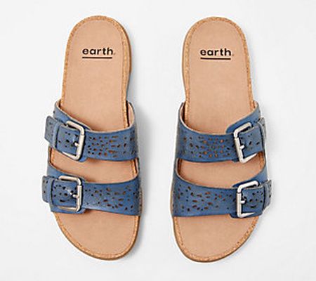 Earth Perforated Leather Slide Sandals -Sand Antigua