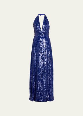 Eartha Sequined Halter Gown