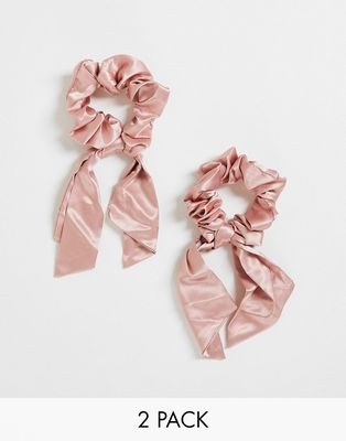 Easilocks Satin Ribbon Short Scrunchie Double Pack in Rose-No color