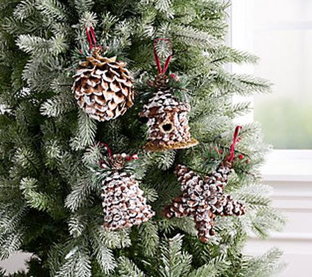 Ebenezer & Co. Set of 4 Flocked Pinecone Ornament Set