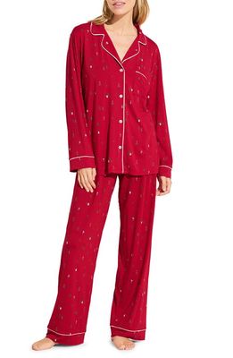 Eberjey Gisele Print Jersey Knit Pajamas in Apres Ski Haute Red/Ivory