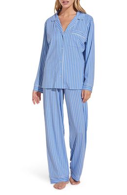 Eberjey Gisele Print Jersey Knit Pajamas in Nordic Stripes Vista Blueivory