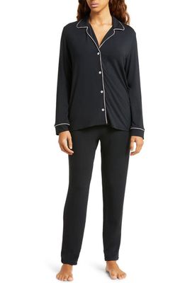Eberjey Gisele Slim Jersey Knit Pajamas in Black/Sorbet