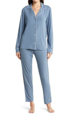 Eberjey Gisele Slim Jersey Knit Pajamas in Coastal Blue/Ivory