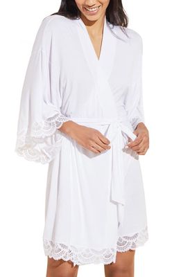 Eberjey Mariana Lace Trim Jersey Knit Robe in White