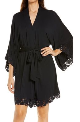 Eberjey Naya Lace Trim Jersey Knit Robe in Black