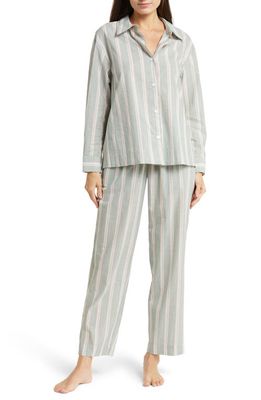 Eberjey Stripe Sandwashed Organic Cotton Pajamas in Willow Green Stripe