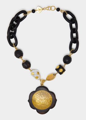 Ebony and Gold Necklace with Freshwater Baroque Pearls