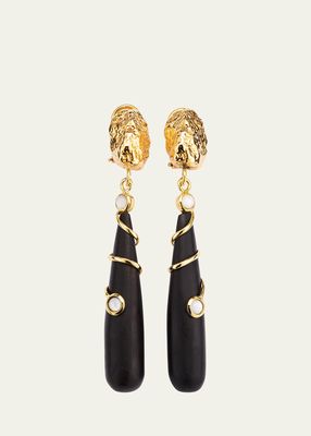 Ebony Wood, Mother of Pearl and Gold Nugget Earrings