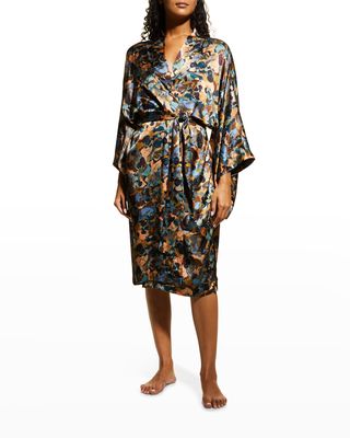 Ebru Abstract-Print Silk Kimono Robe
