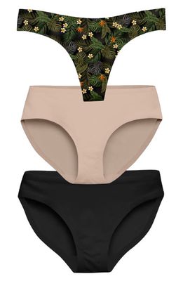 EBY Assorted 3-Pack Mixed Panties in Black/Dark Palm/Nude