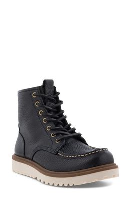 ECCO Staker Moc Toe Water Repellent Lace-Up Leather Boot in Black