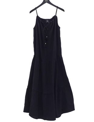 Echo Women's Double Gauze Tiered Maxi Breeze Dress in Black