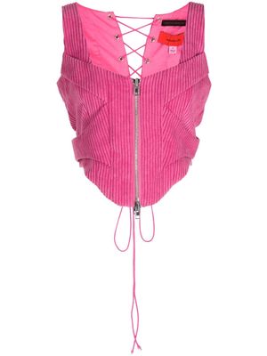 Eckhaus Latta corduroy lace-up corset top - Pink