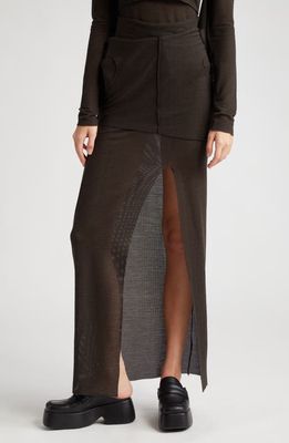 Eckhaus Latta Eclipse Layered Stretch Wool Mesh Maxi Skirt in Stone
