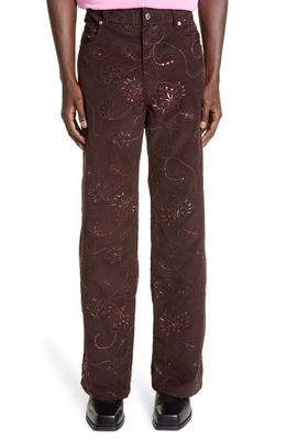 Eckhaus Latta Embroidered Wide Leg Corduroy Jeans in Deadstock Cowboy