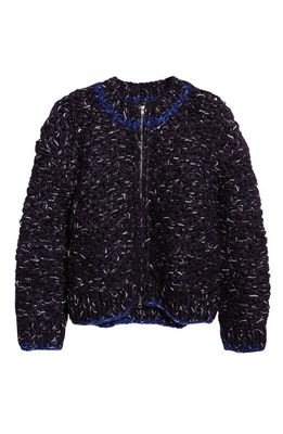 Eckhaus Latta Hand Knit Wool & Cotton Bomber Jacket in Blueberry