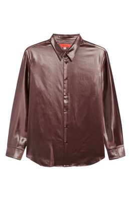 Eckhaus Latta Open Back Satin Button-Up Shirt in Chocolate