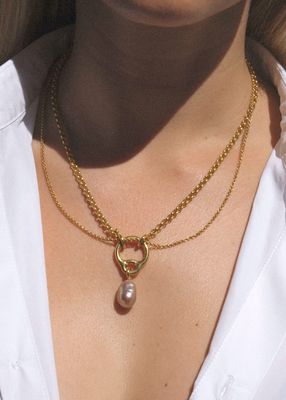 Eclipse Pearl Necklace Baroque Pearl On 18K Vermeil Double Chain