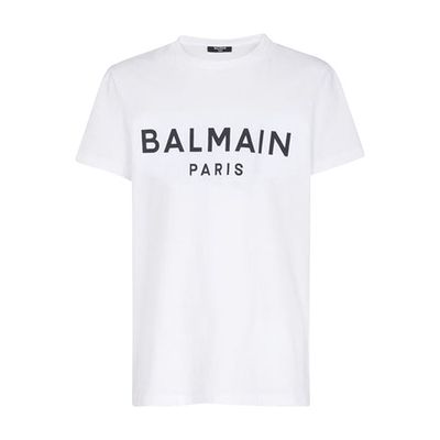 Eco-designed cotton T-shirt with flocked Balmain logo
