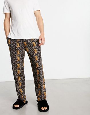 Ed Hardy jacquard waistband sleep pants in black and gold