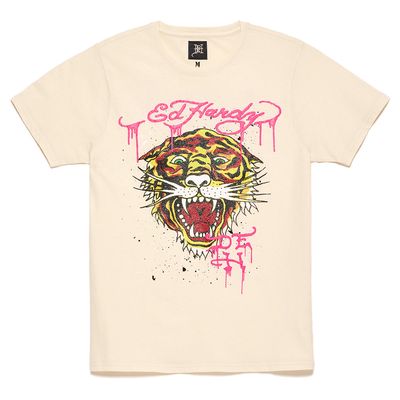 Ed Hardy Men's Retro Tiger Short Sleeve Graphic T-Shirt in Ivory