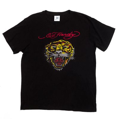 Ed Hardy Men's Tiger Head Short Sleeve Graphic T-Shirt in Faded Black