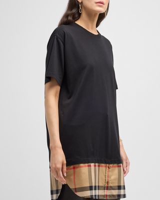 Eden Check Shirttail-Hem Tunic T-Shirt