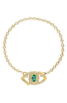 EDEN PRESLEY Diamond Bezel & Emerald Eye Bracelet in Emerald/White