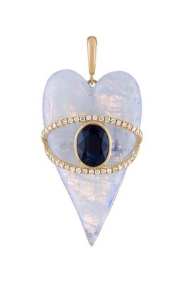 EDEN PRESLEY Stone & Diamond Heart Pendant in Moonstone/Kyanite